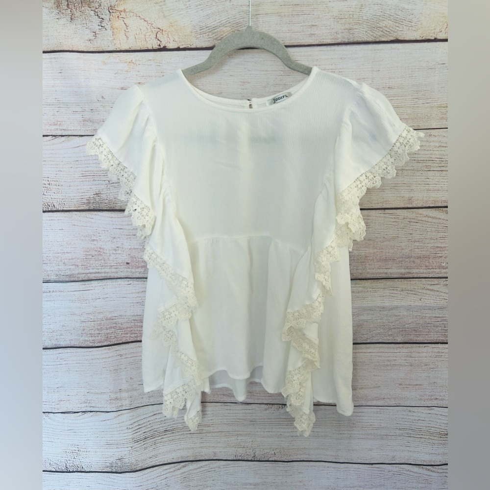 JODIFL Women’s White Flutter Ruffle Sleeve Top Size Large